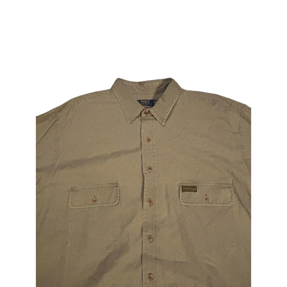 Polo Ralph Lauren Mens 3XLT Tall Cotton Twill Work Shirt Olive Khaki Long Sleeve